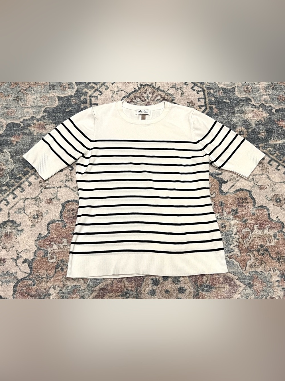 Melissa Paige White Tee with Black Stripes